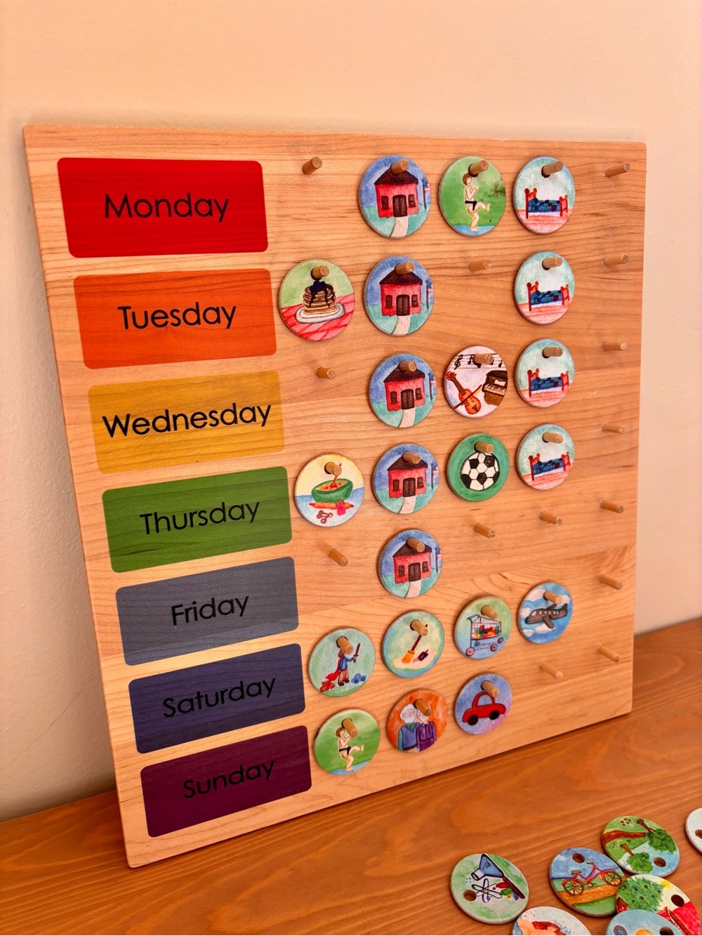 Wooden Weekly Calendar Montessori Kids Toddler  Visual Routine Chart Handmade